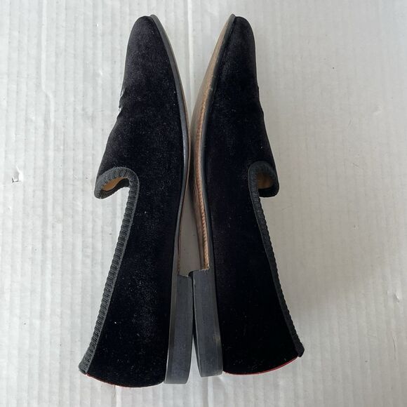Del Toro Black Velvet Loafers Skull & Crossbones Size 9 Slip On Flats Italy Made main image 5